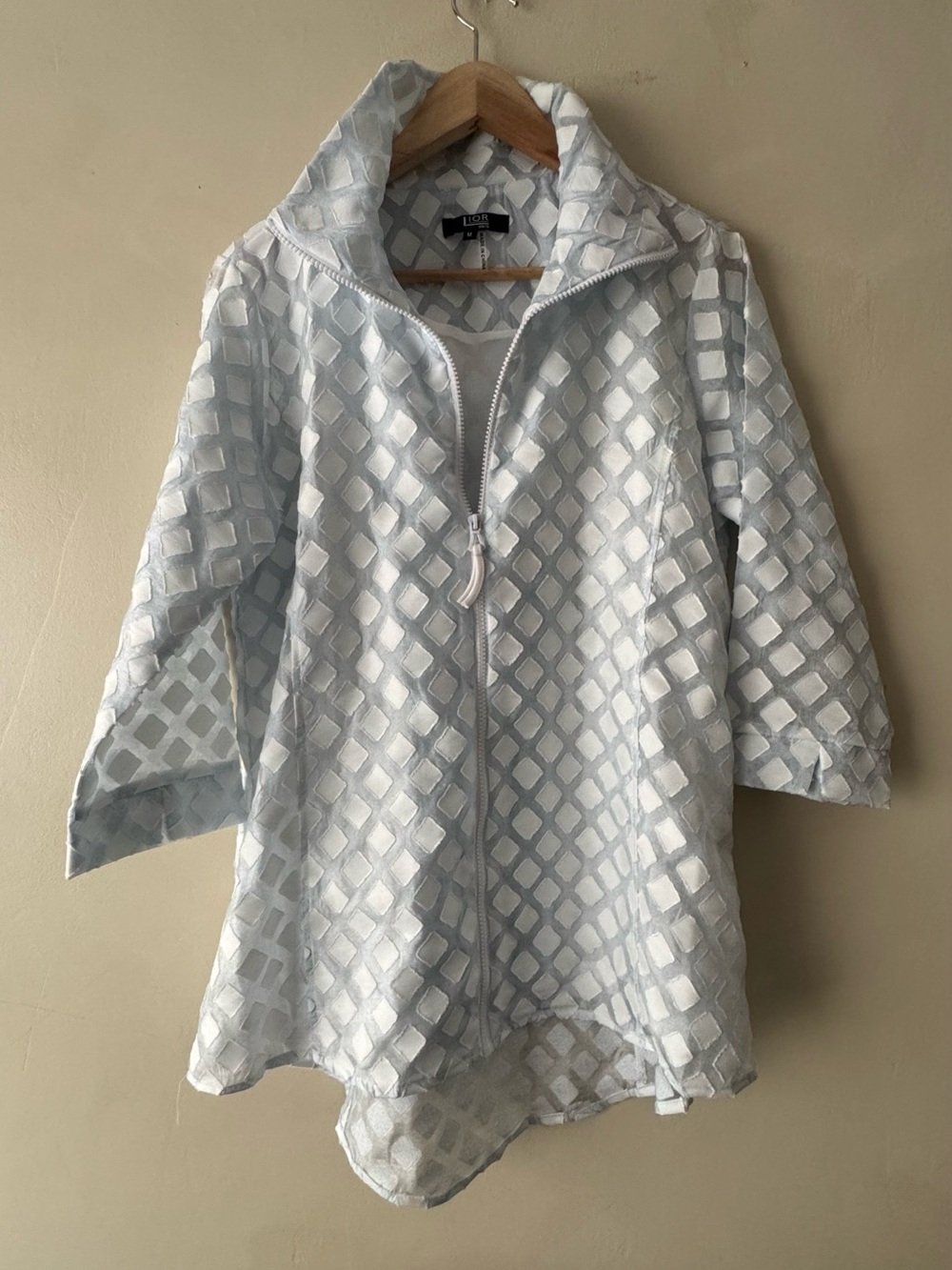 Lior Paris Victoria Zip Front Casual Dress Jacket Three Quarter Sleeve High  490
